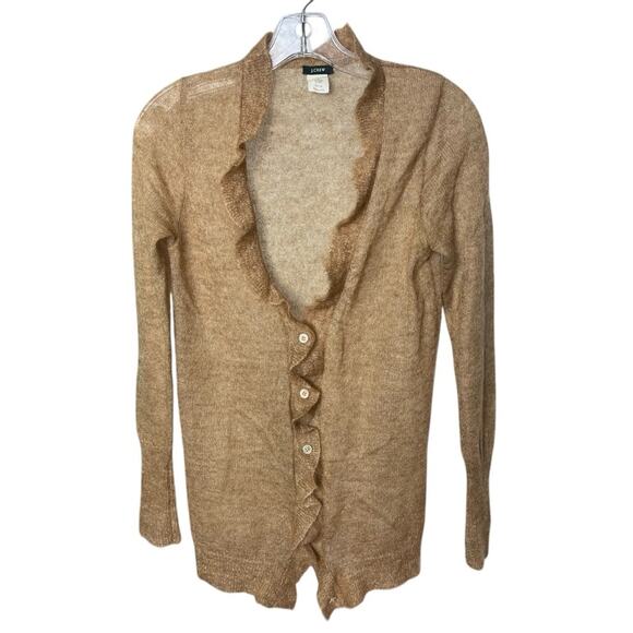 Mohair Blend Ruffle Cardigan Sweater, Vintage J. Crew, Cinnamon Career Casual S - Picture 3 of 8